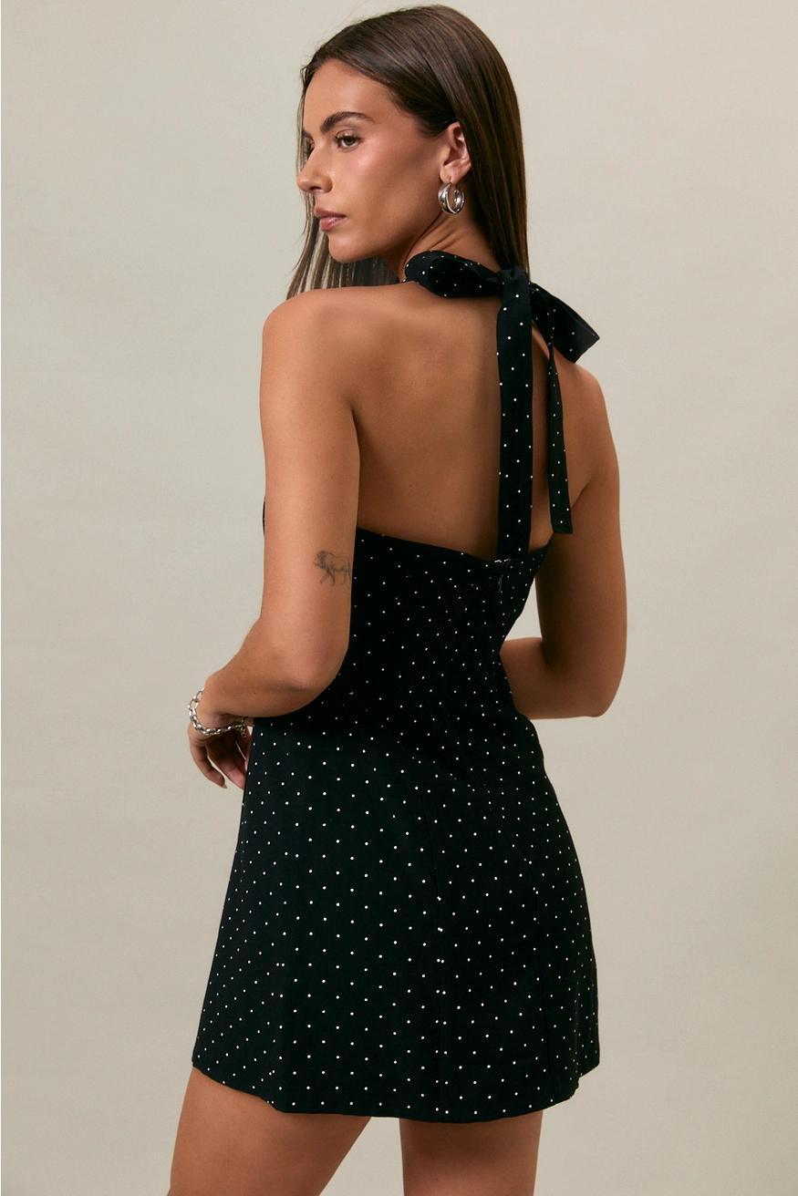 Black Halter Neck Polka Dot Mini Dress