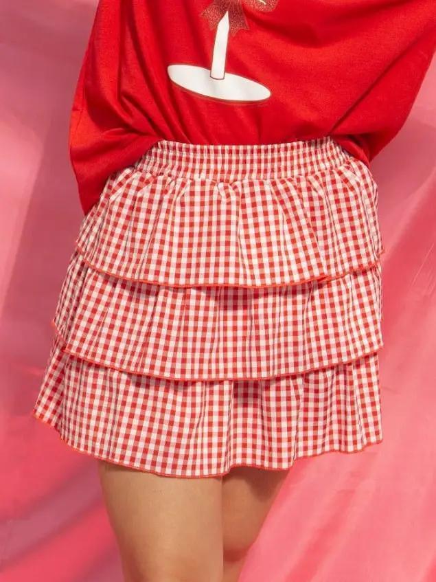 Red Gingham Ruffle Skort