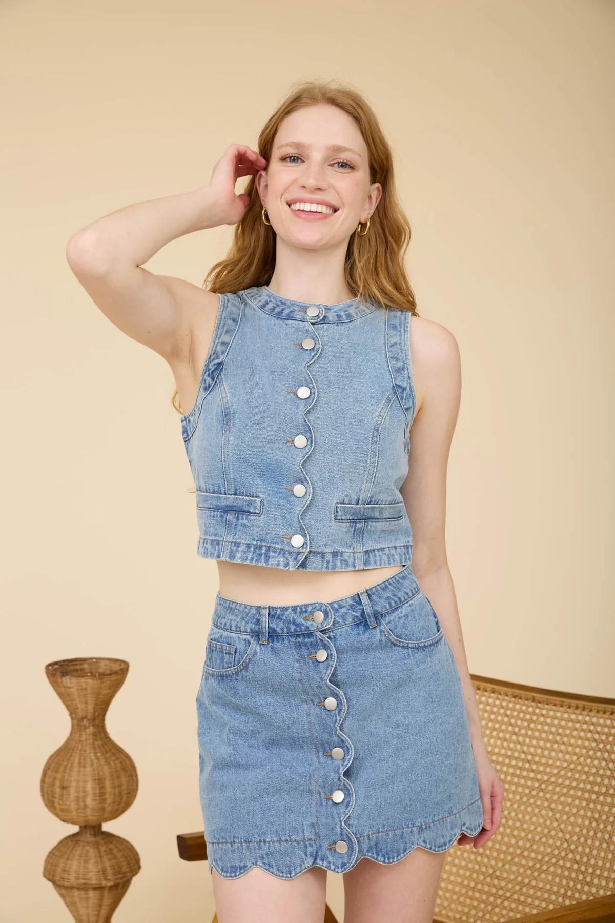 Scalloped Washed Denim Set