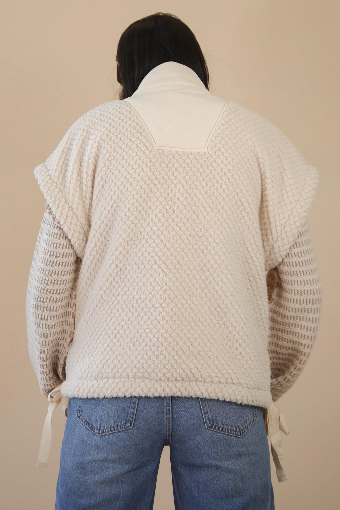 Ecru Soft Textured Woven Vest w/ Side Tie