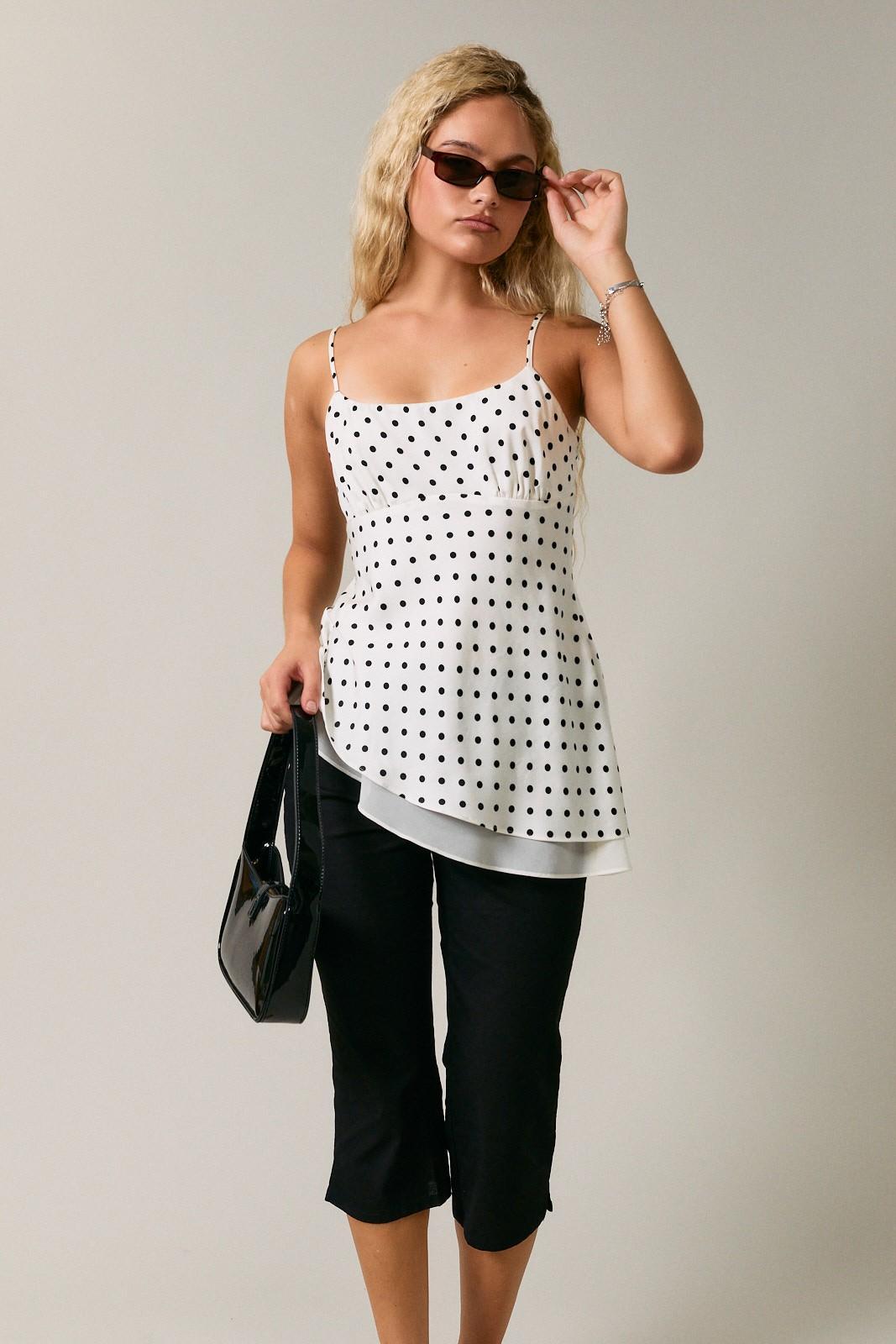 White Double Layered Asymmetrical Hem Spaghetti Top