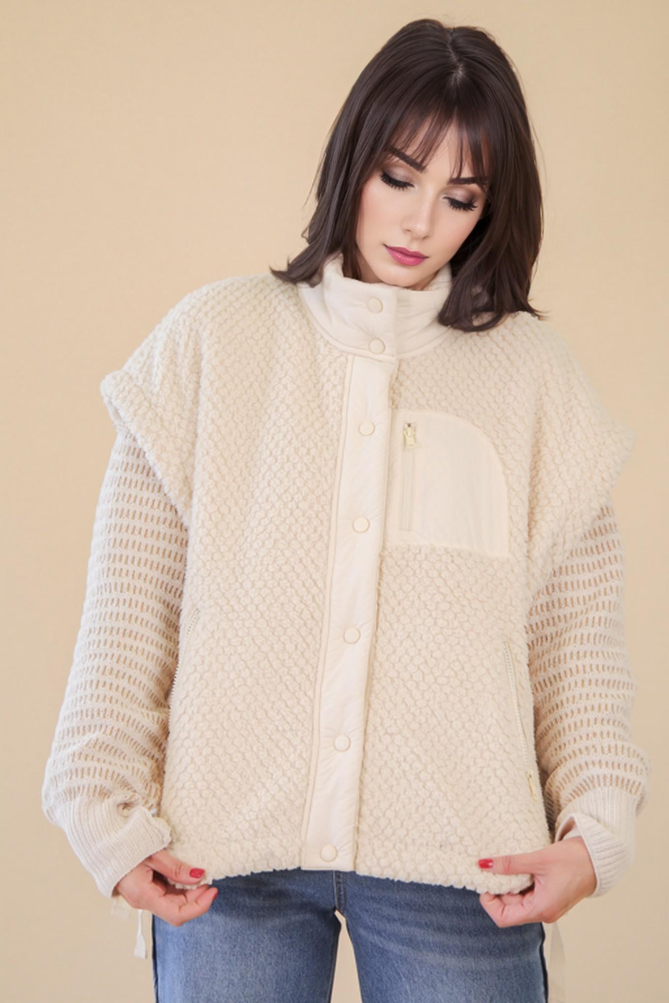 Ecru Soft Textured Woven Vest w/ Side Tie