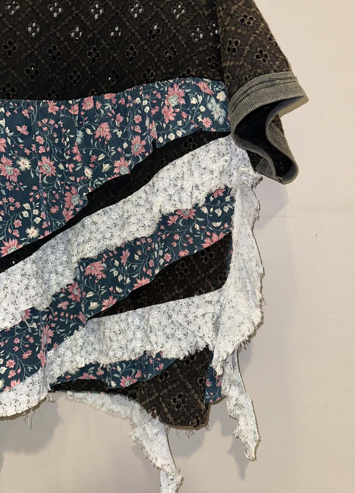 Washed Fabric Mix Floral Tiered Blouse