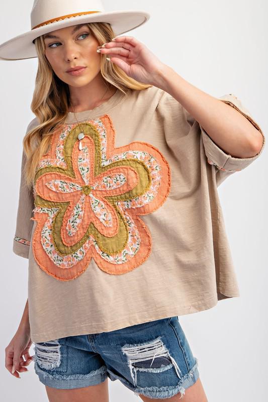 Flower Patch Khaki Top