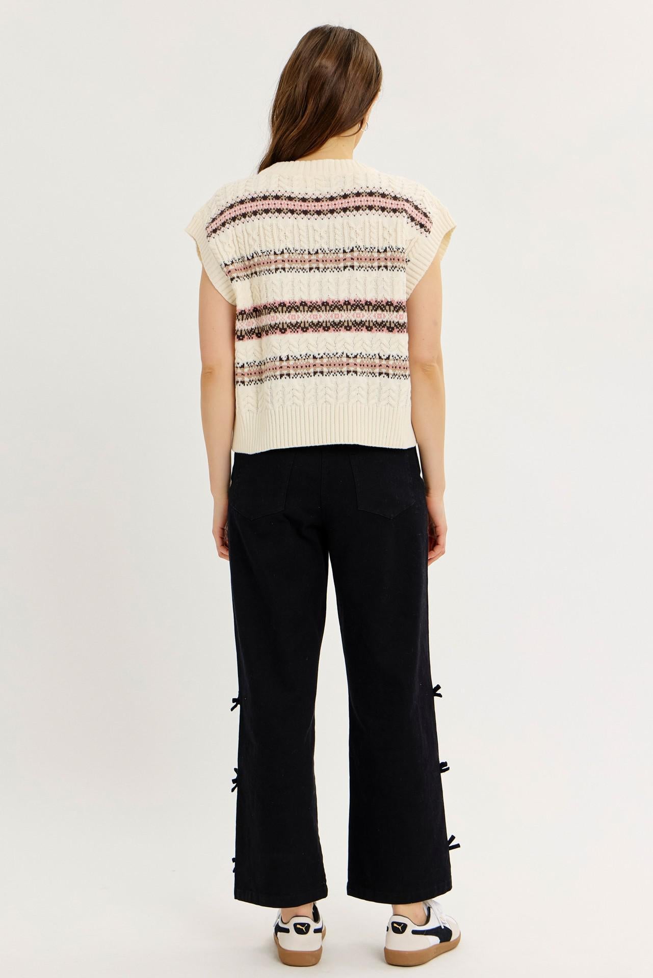 Garment Washed Side Bow Detail Western Pants