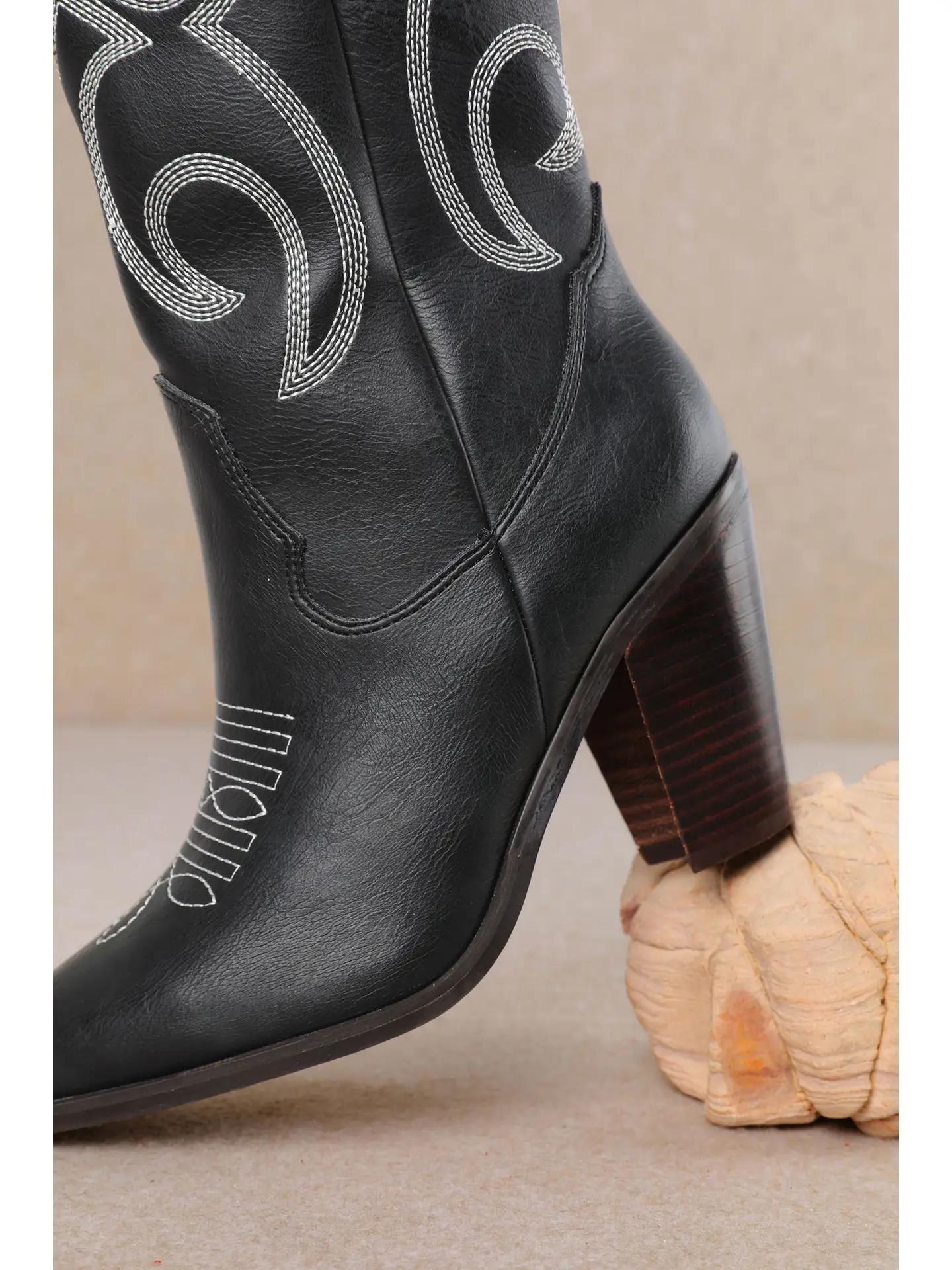 Ivy Samara Stitch Western Tall Boots - Black