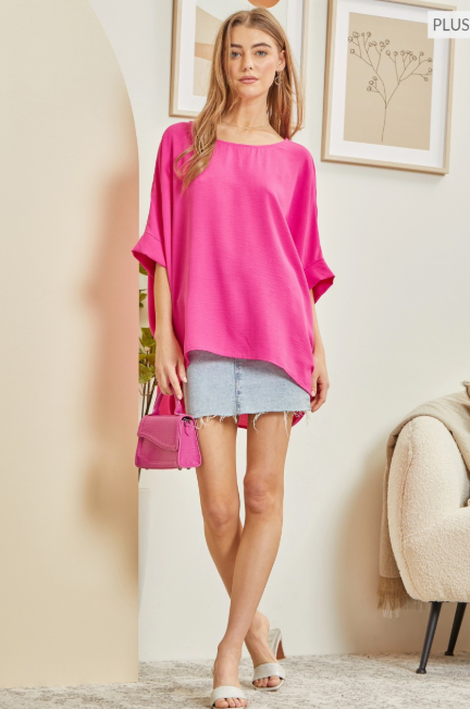 Plus Hot Pink Poncho Breezy Blouse