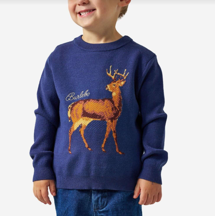 Youth Cabin Sweater - Navy Deer