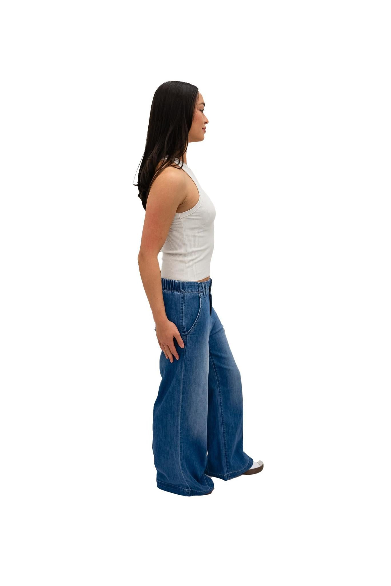Petite Chambray Slim Wide Leg Jean