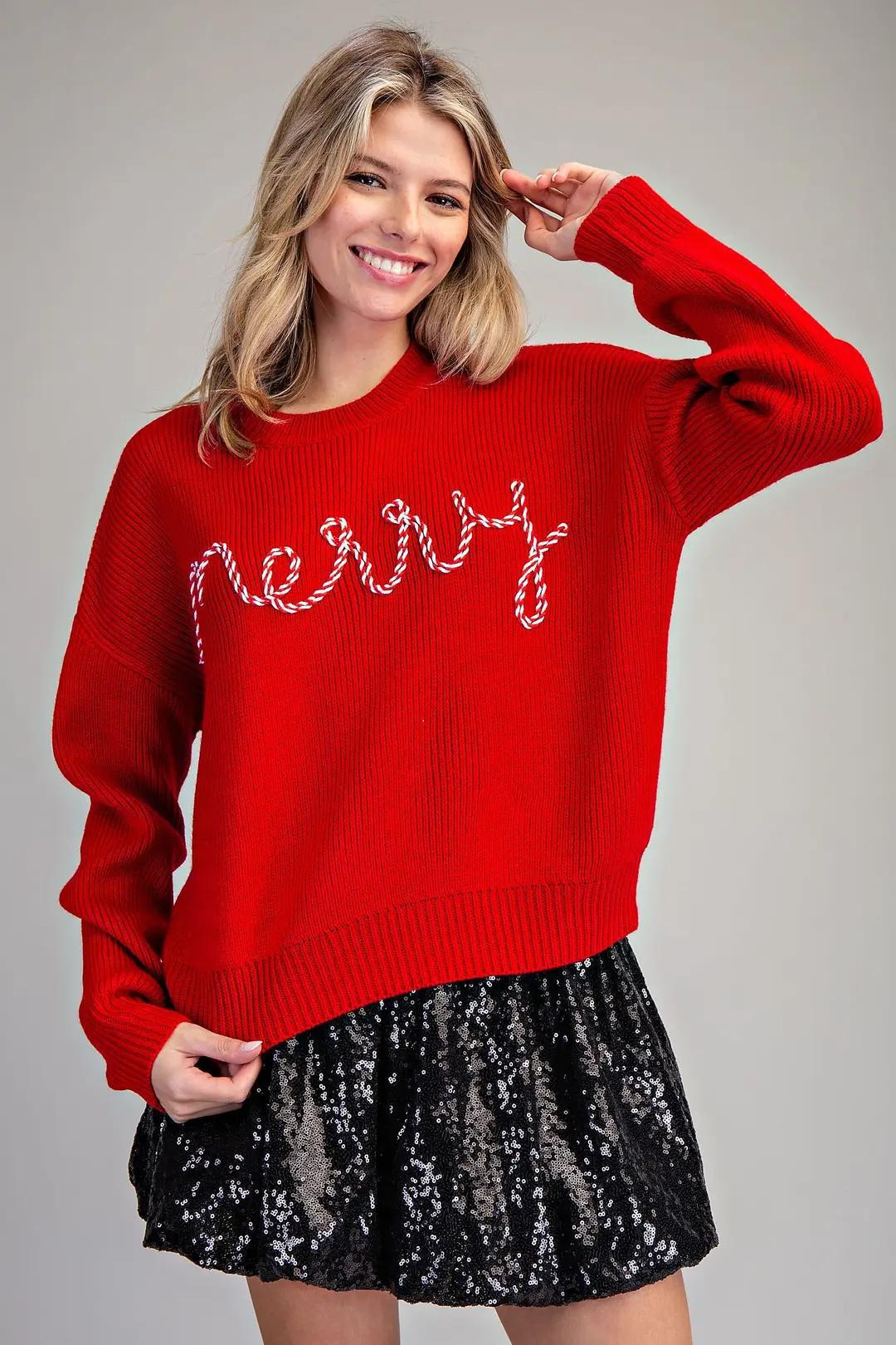 Candy Cane Merry Long Sleeve Sweater