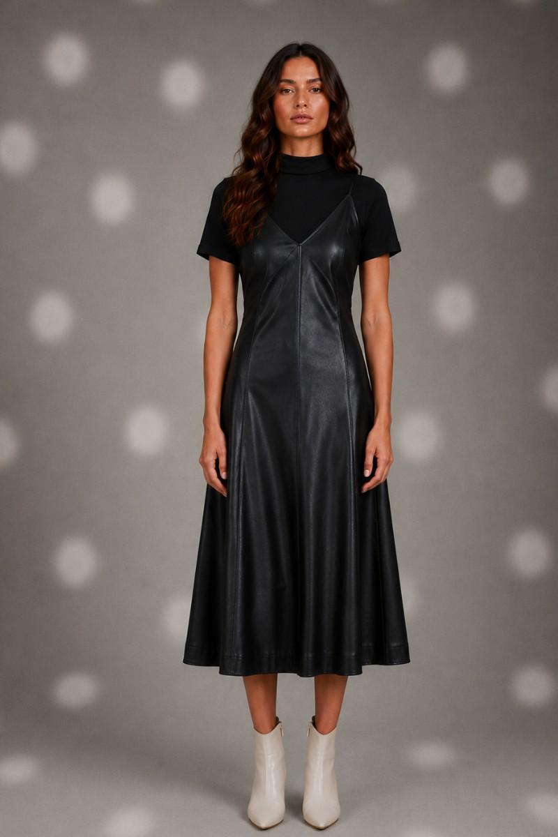 Faux Leather Slip Midi Dress With Adjustable Straps