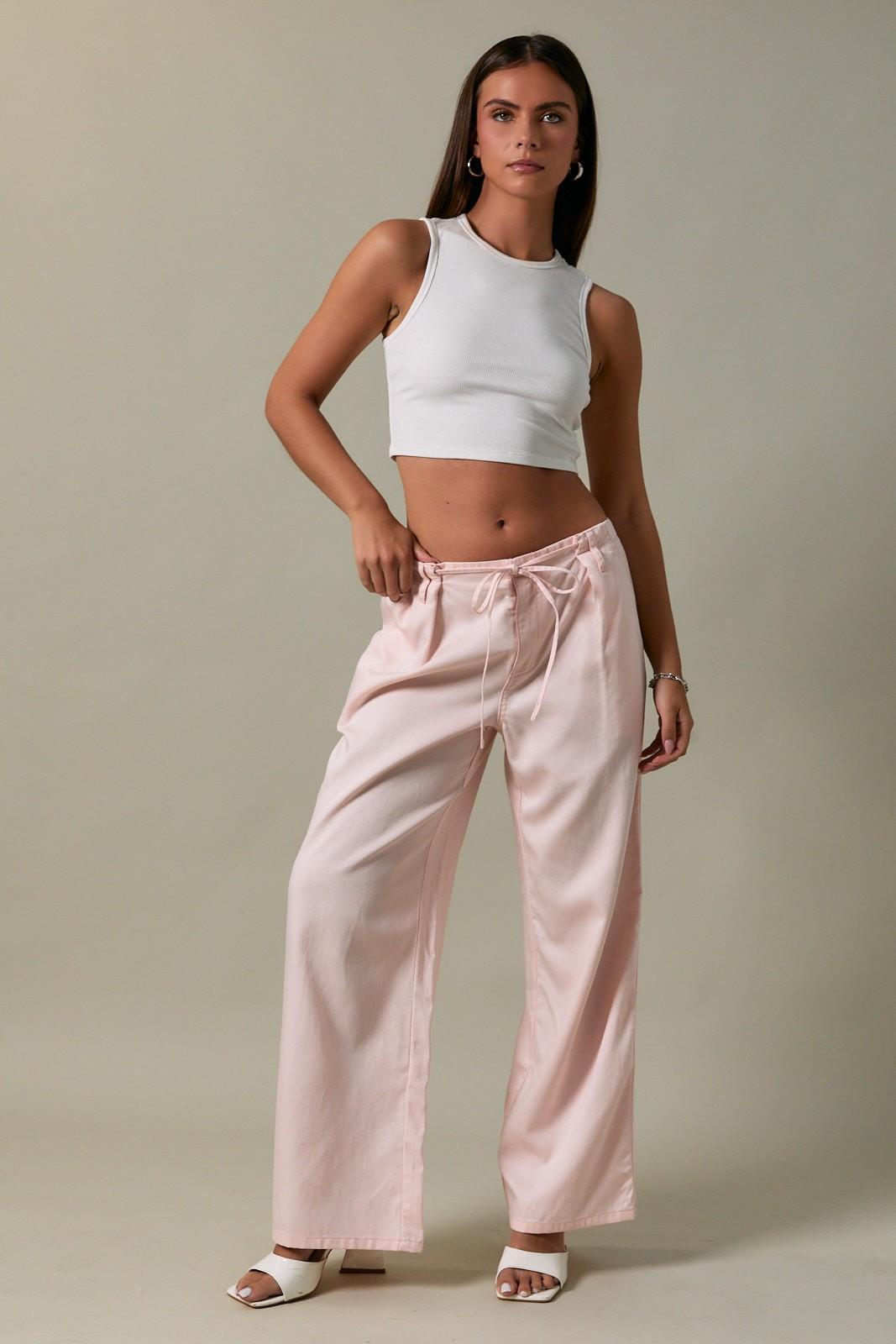 Low-rise Front Pleated And Tie Detailed Pants