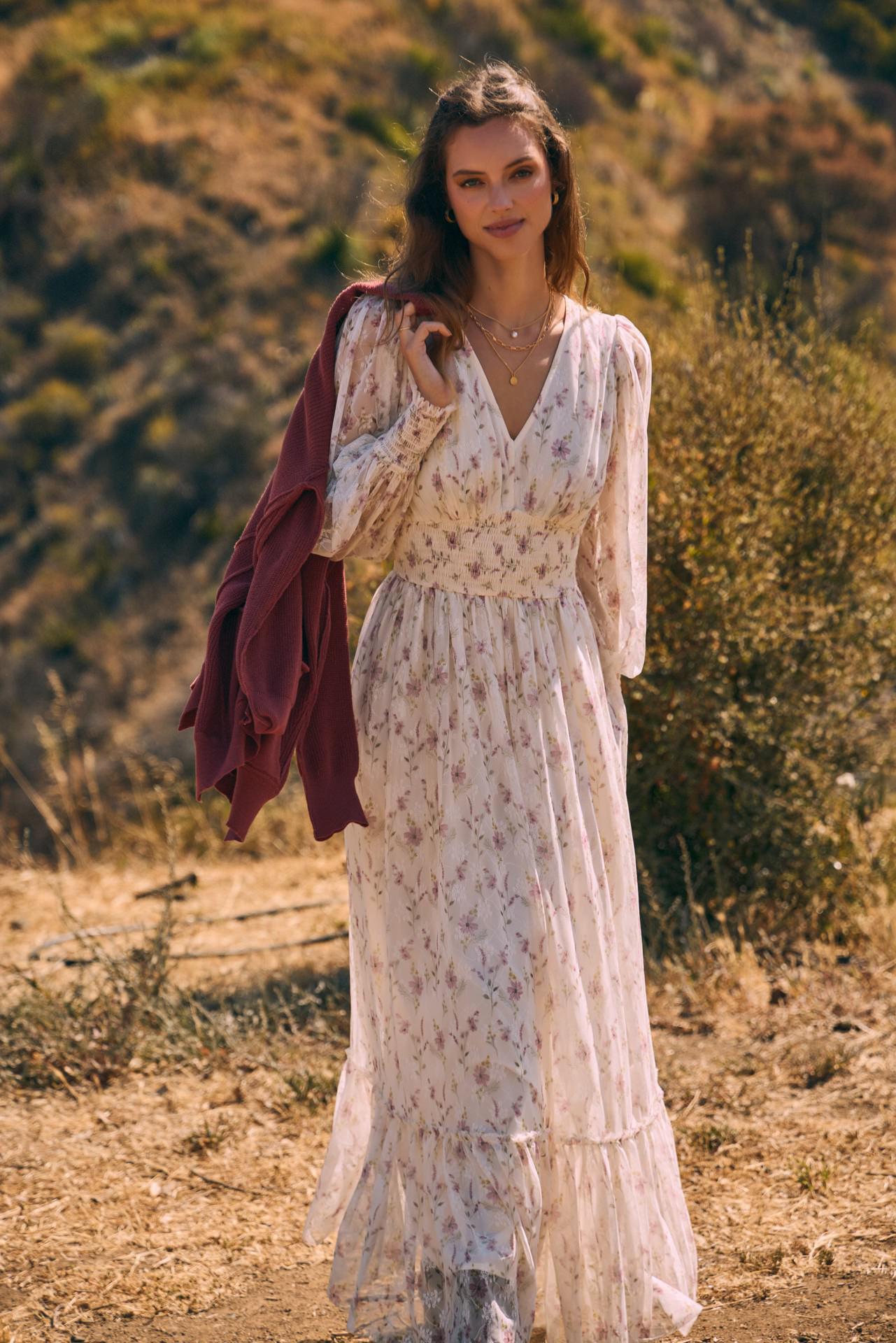 Dreamy Floral Mesh Maxi Dress With Smocked Waist