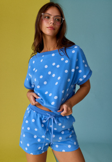 Blue Polka Dot Print Short Set