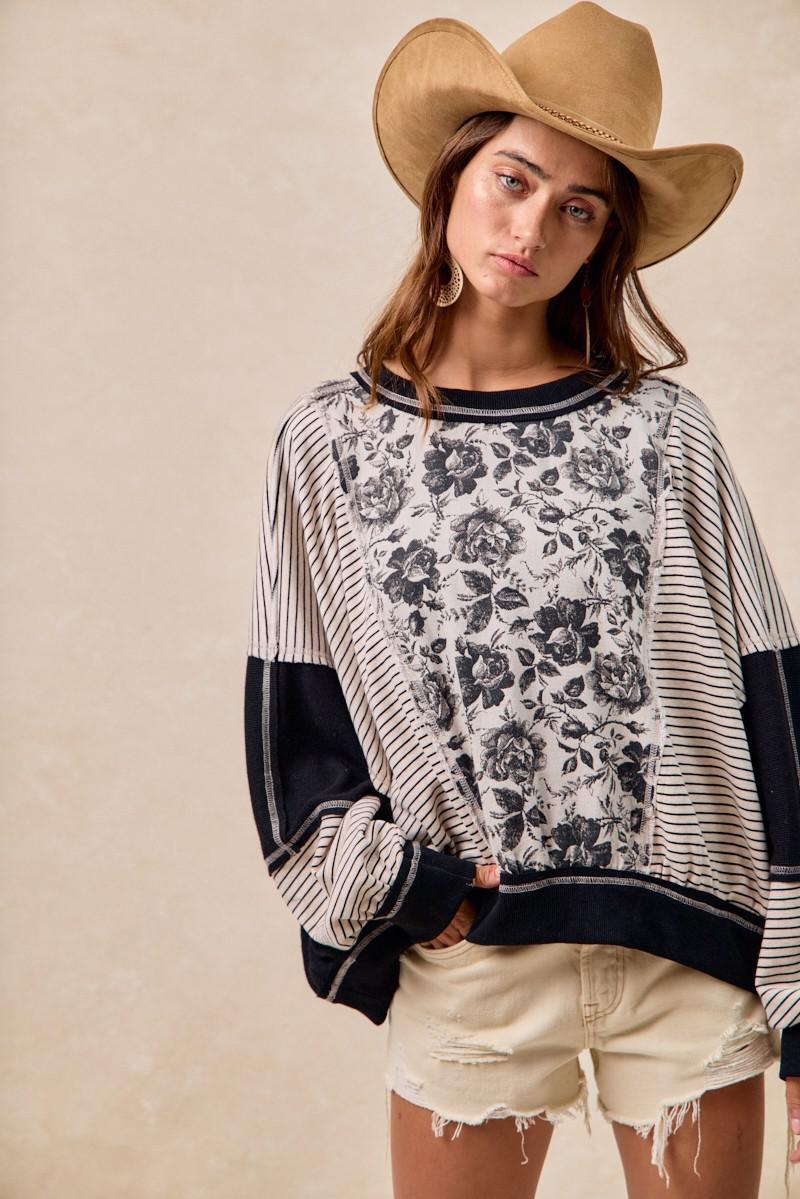 Rose Twill And Stripe Mix And Match Top