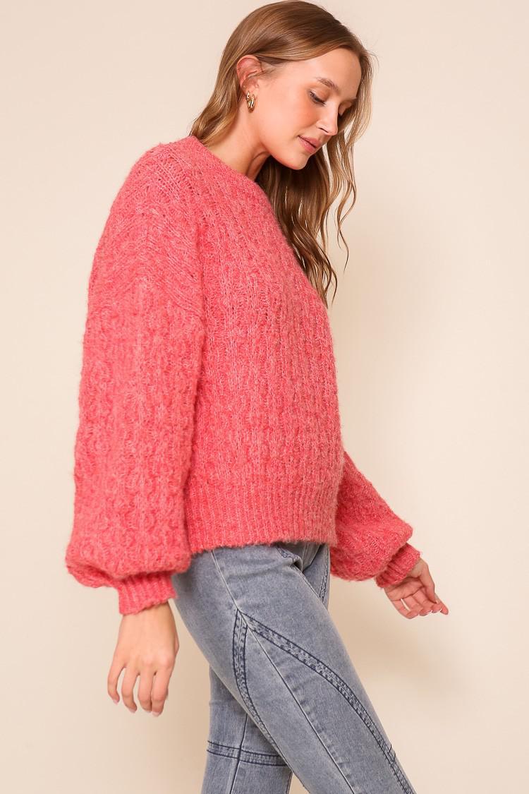 Cozy Coral Dreams Cable Knit Sweater