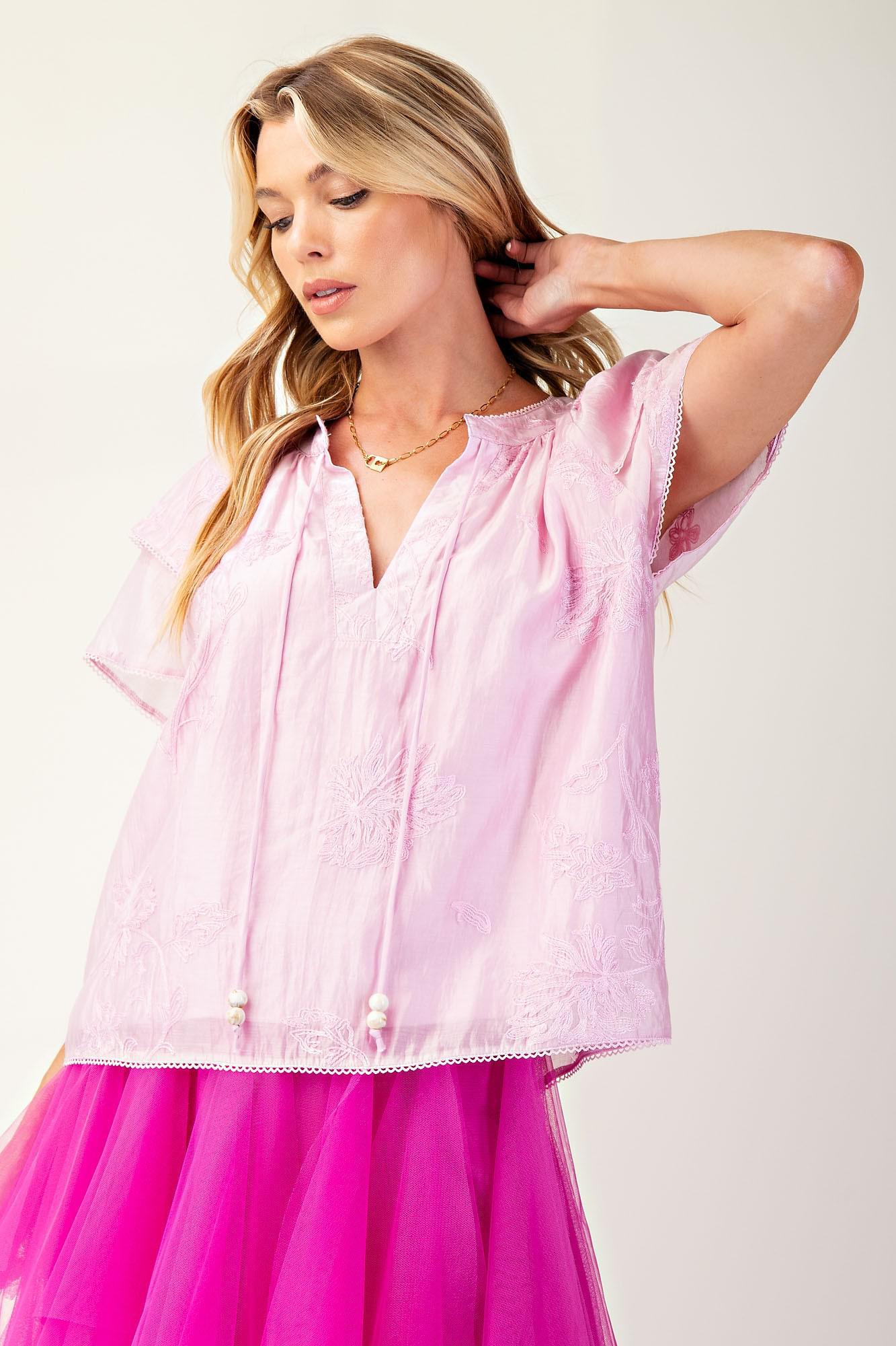 Lilac Rose Embroidered Blouse