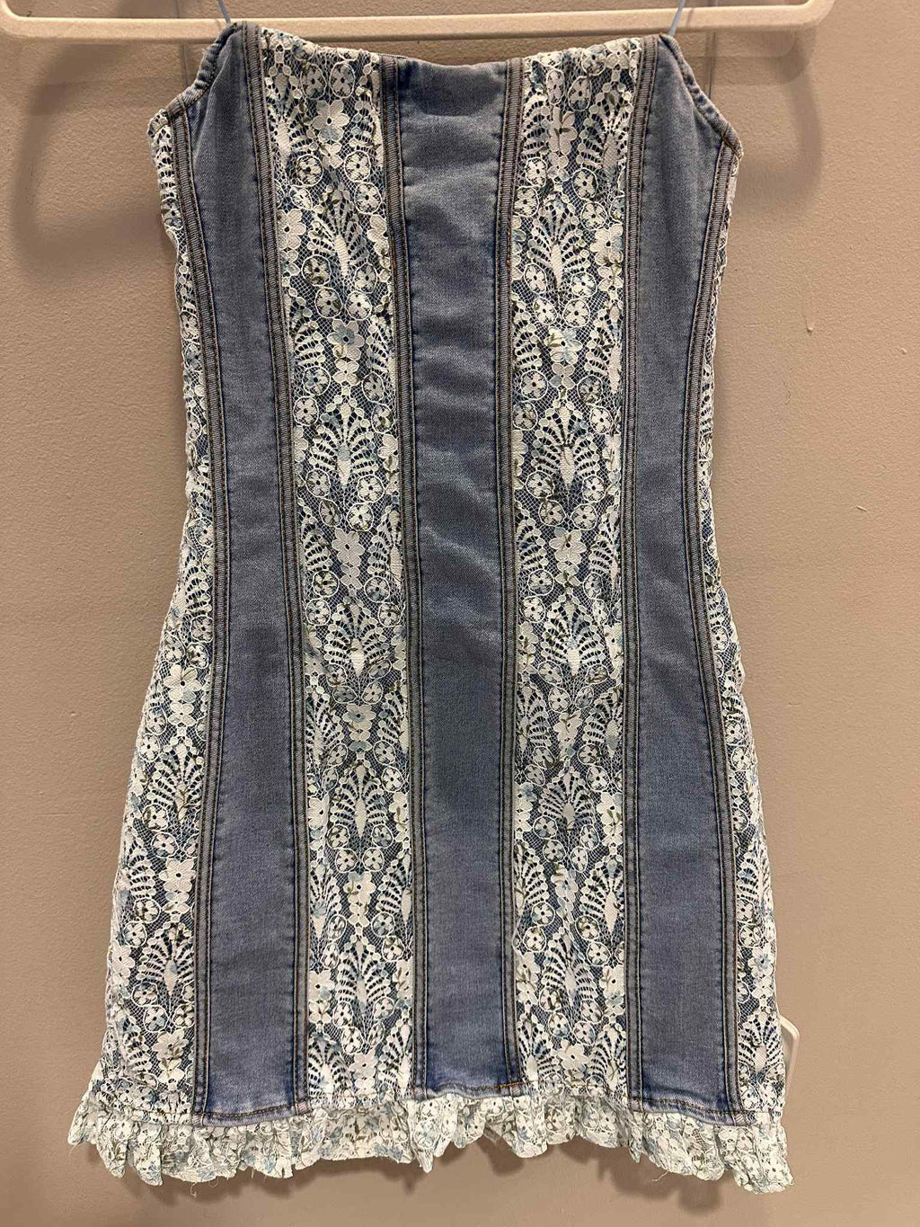 Denim White Lace Bandeau Mini Dress Denim White Lace Bandeau Mini Dress