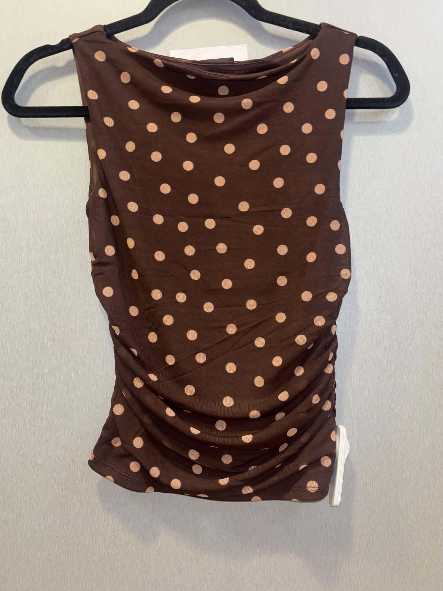 Dark Brown Polka Dot Boat Neck Top