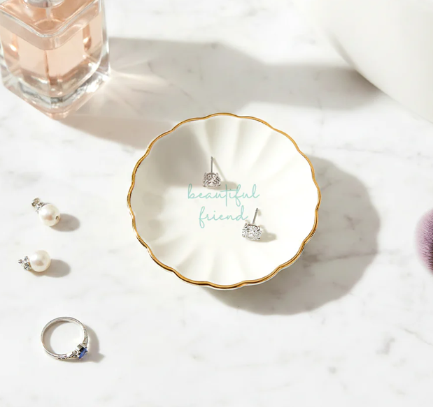 Beautiful Friend 2.75" Trinket Dish & 5mm Cubic Zirconia Stud Earring Set