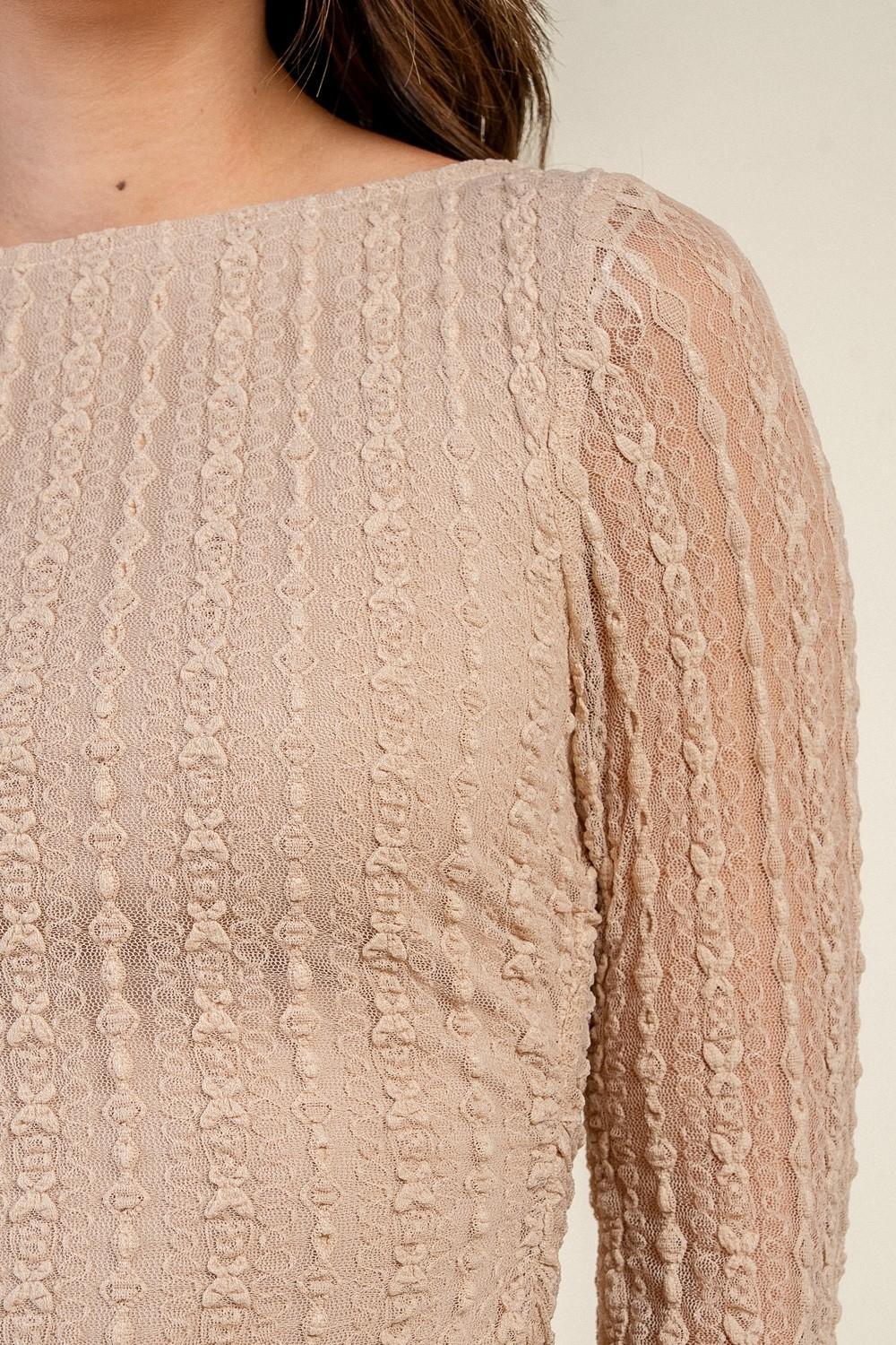 Beige Multi-Tiered Drop Waist Long Sleeve Mini Dress