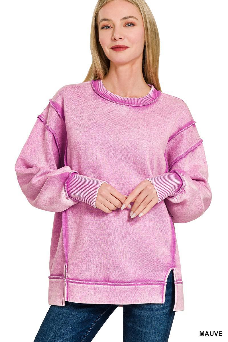 Acid Wash Exposed-Seam Sweatshirt