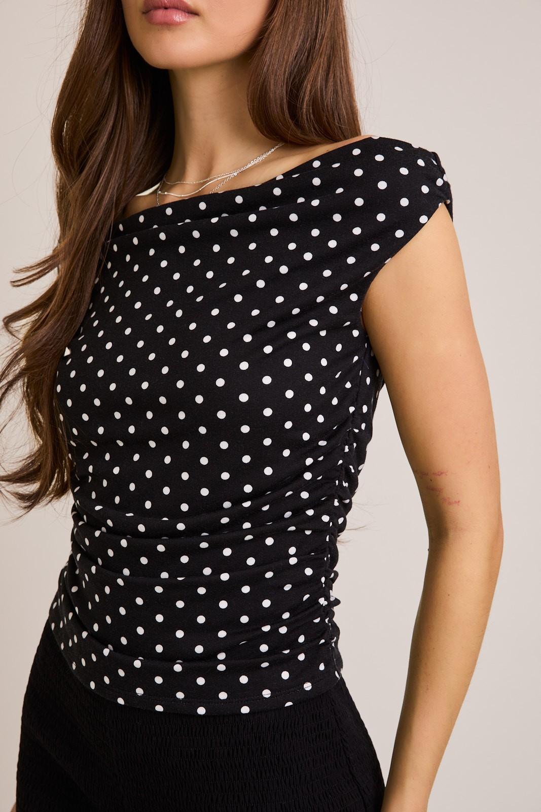Polka Dot Off Shoulder Top - Black with White Dots