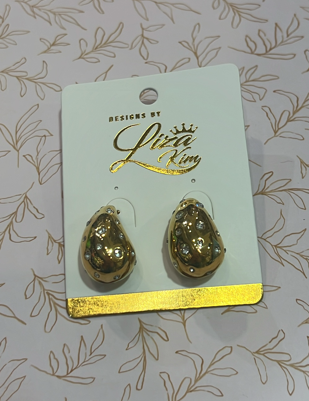 Crystal Puffy Gold Earrings