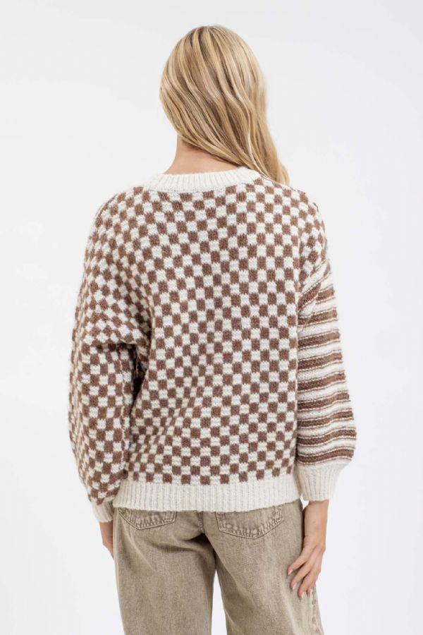 Mocha Checkered Crewneck