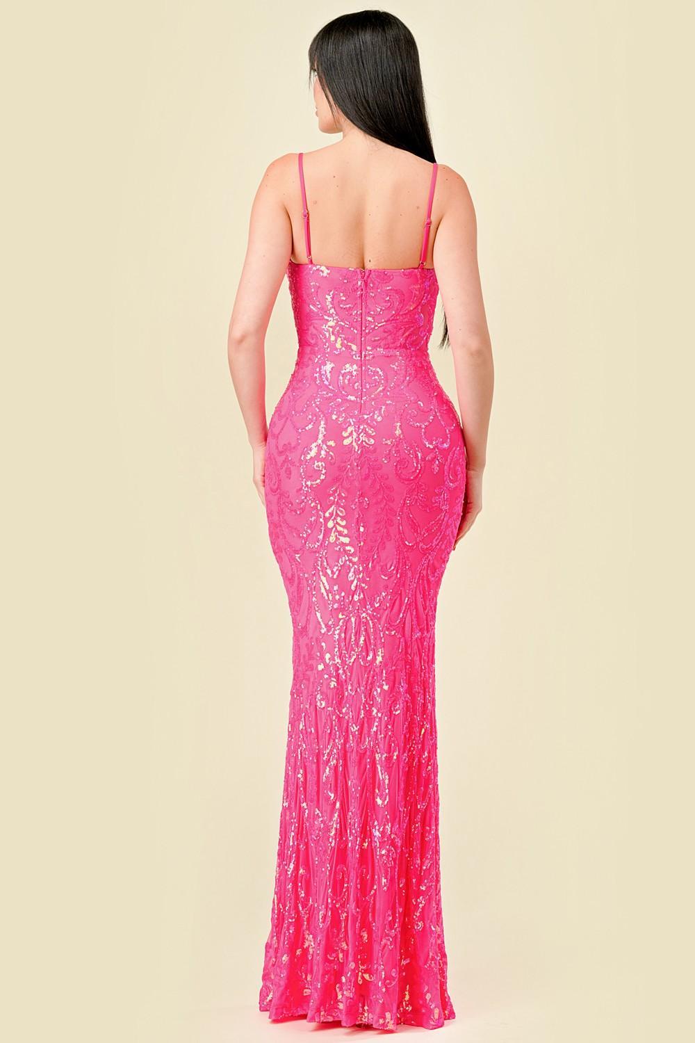 Pink Sequin V-wire Bodycon Mermaid Maxi Dress