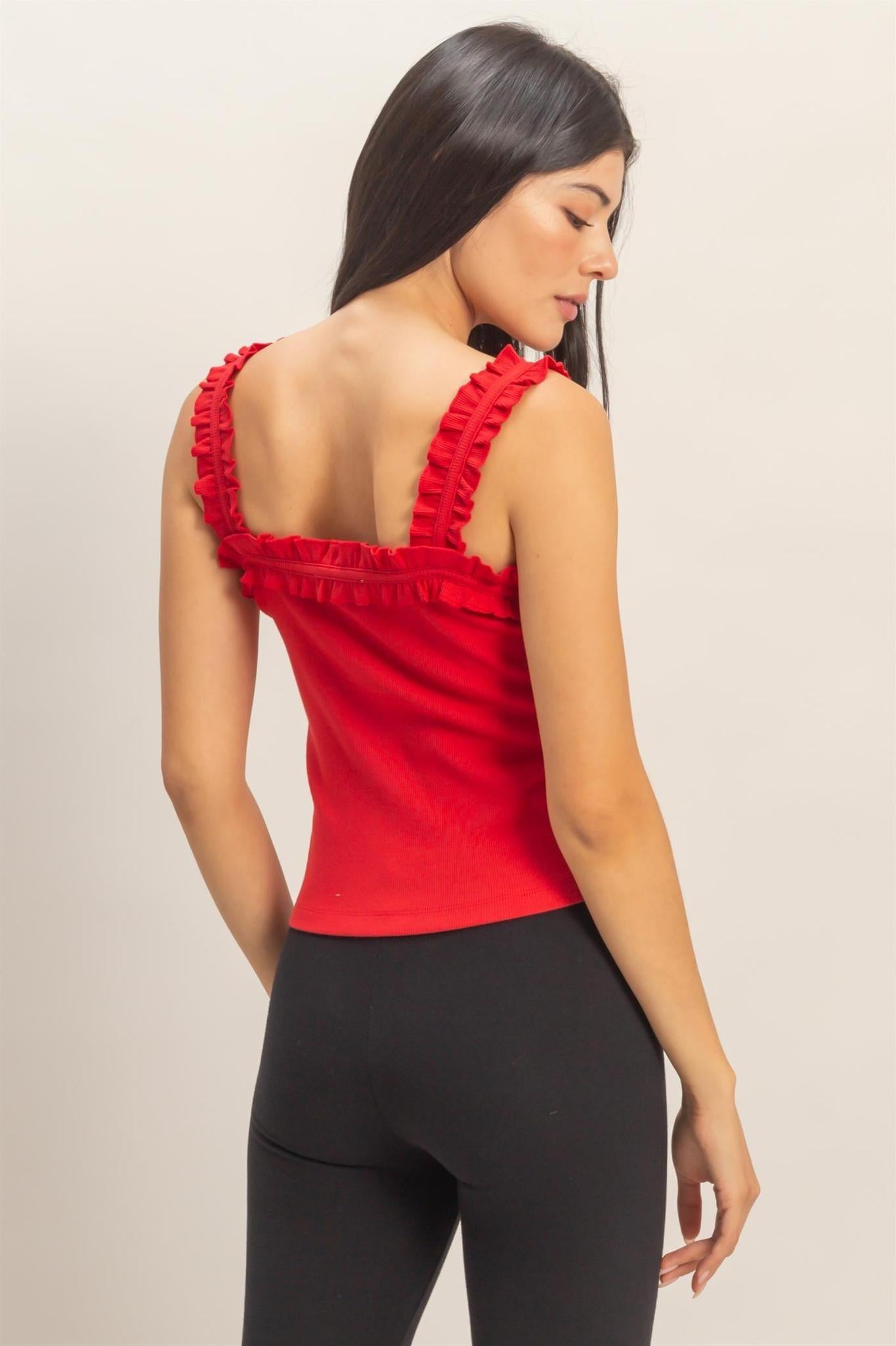 Ruffle Strap Bow Tank Top