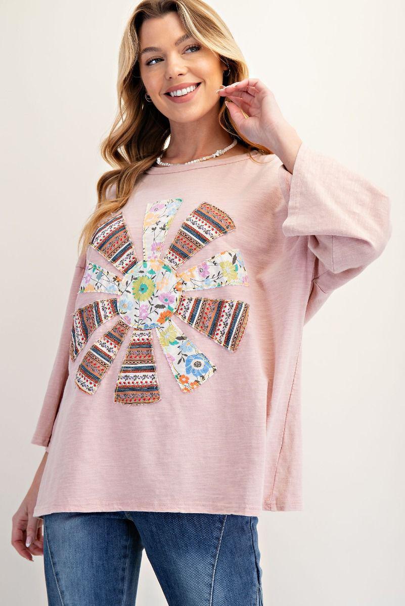 Dusty Pink Patchwork Knit Top
