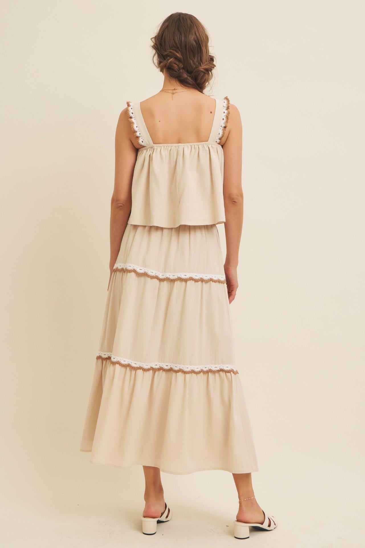 Scallop Crochet Tiered Midi Skirt