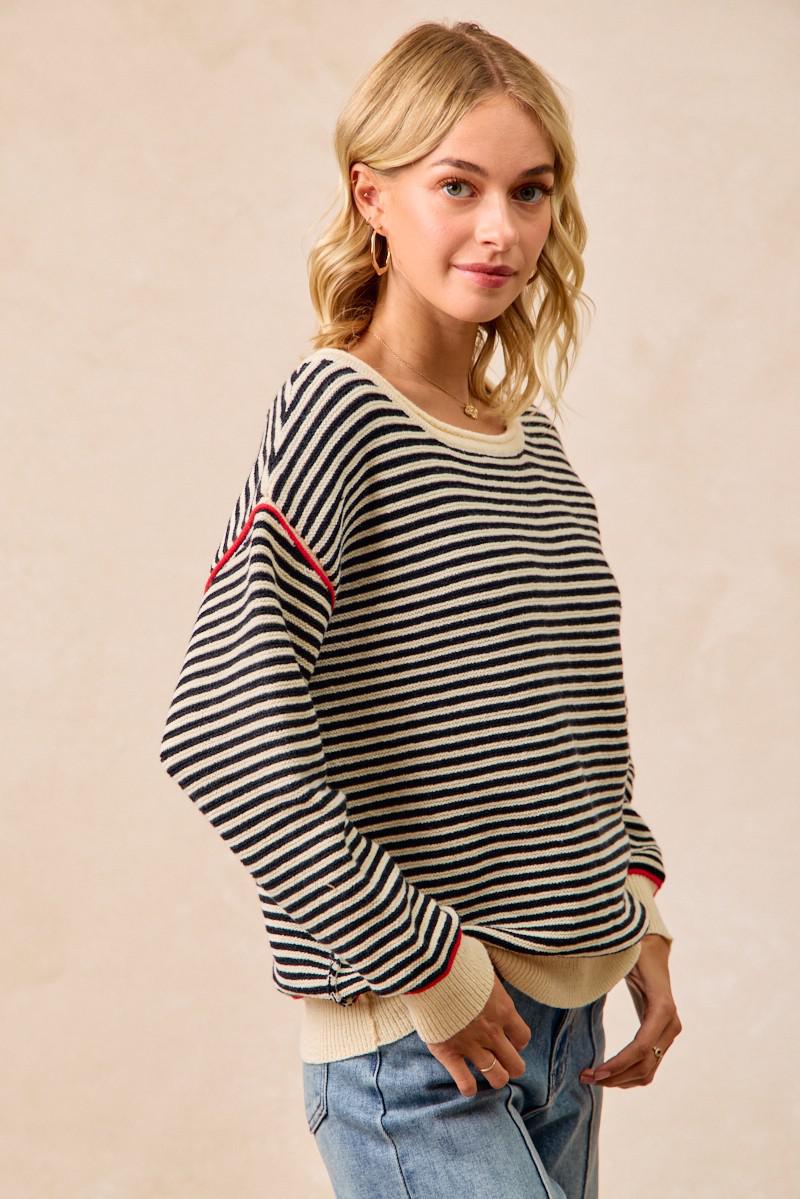 Stripe Knit Contrast Binding Sweater