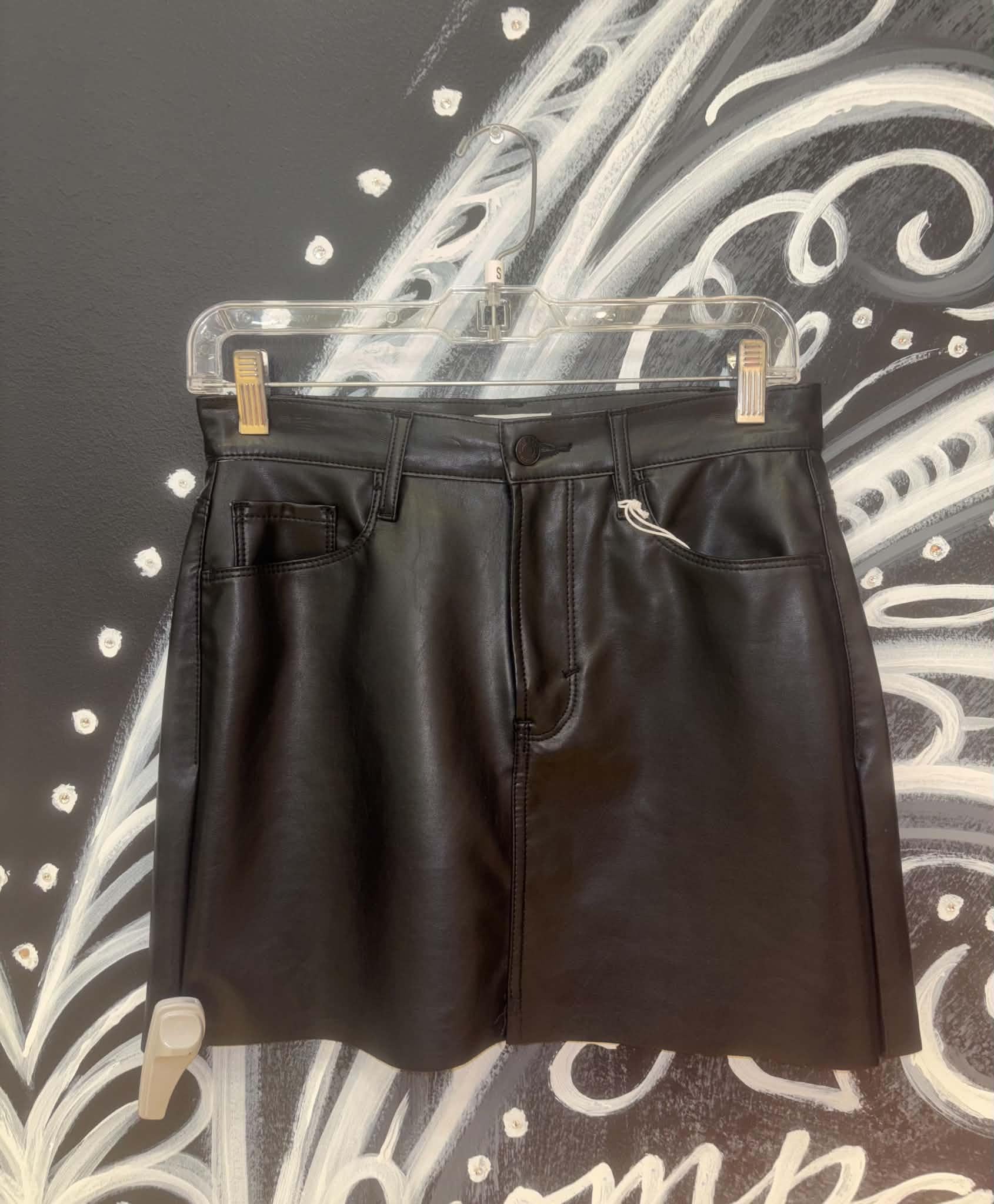 PU High Rise Black Mini Skirt