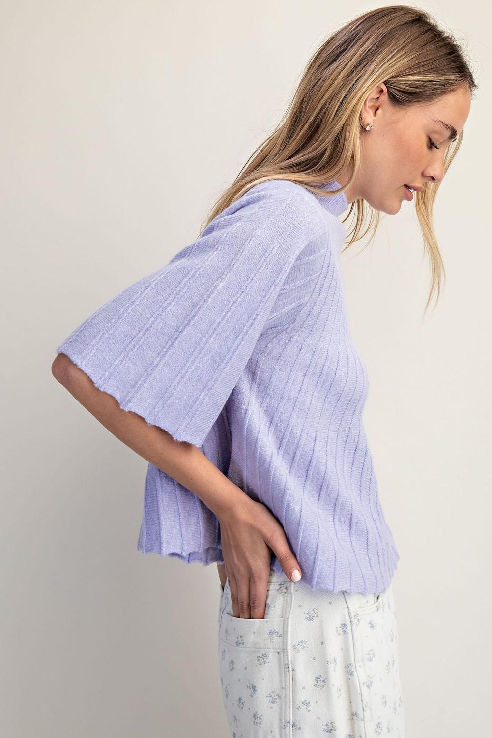 Short-Sleeve Mock-Neck Swing Sweater