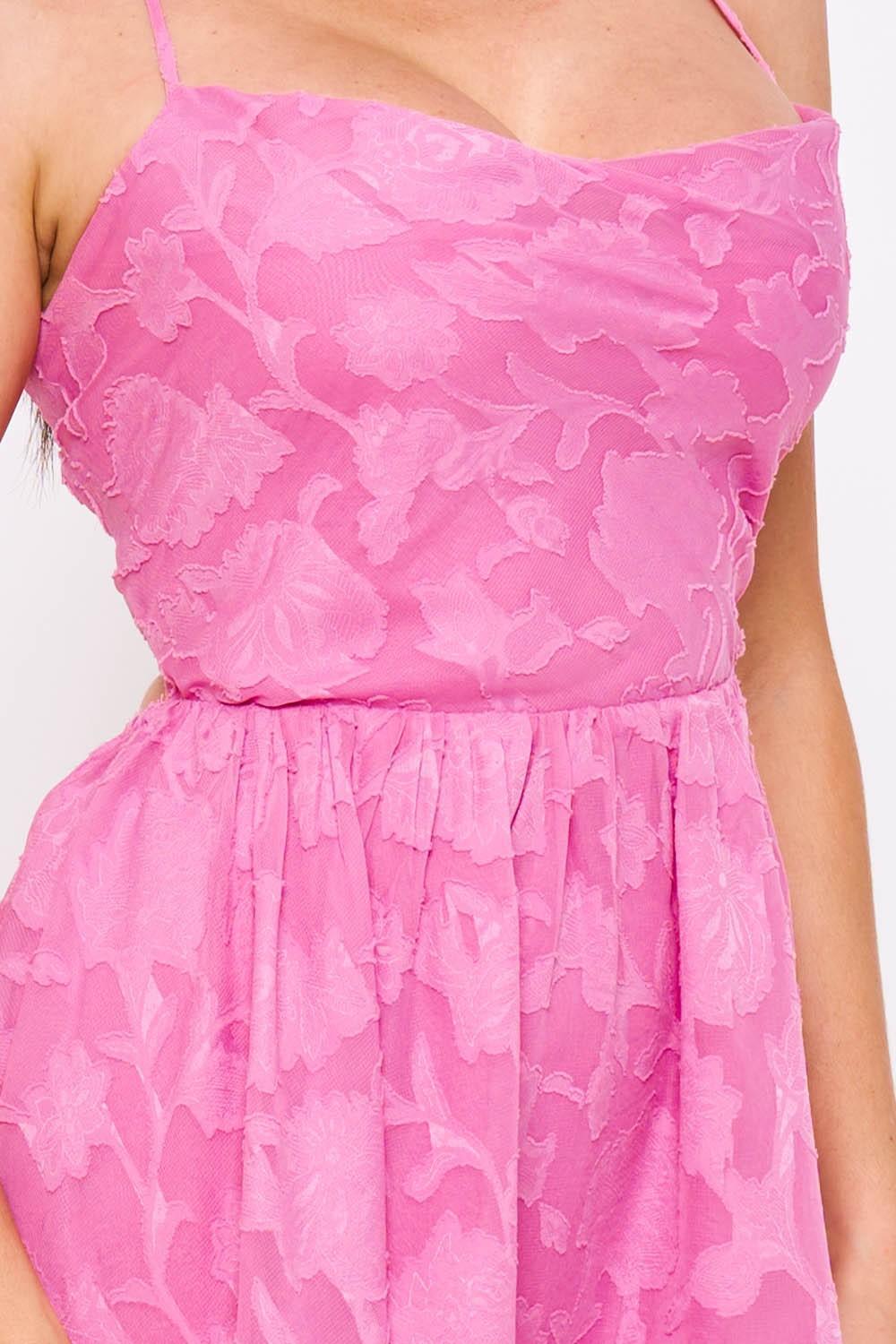 Flower Jacquard Ruffle Flare Mini Dress