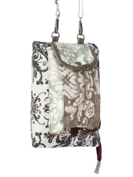 Wild Baroque Phone Crossbody in black with leather detail