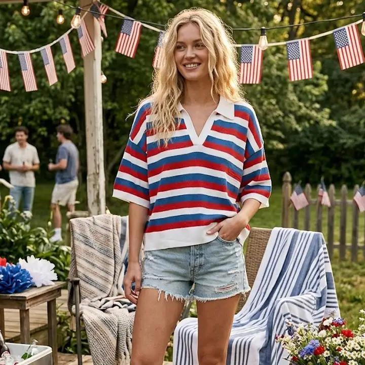 4th of July Americana Striped Lightweight Top