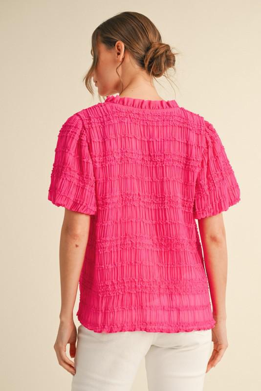 Hot Pink Soft Smocking Textured Top