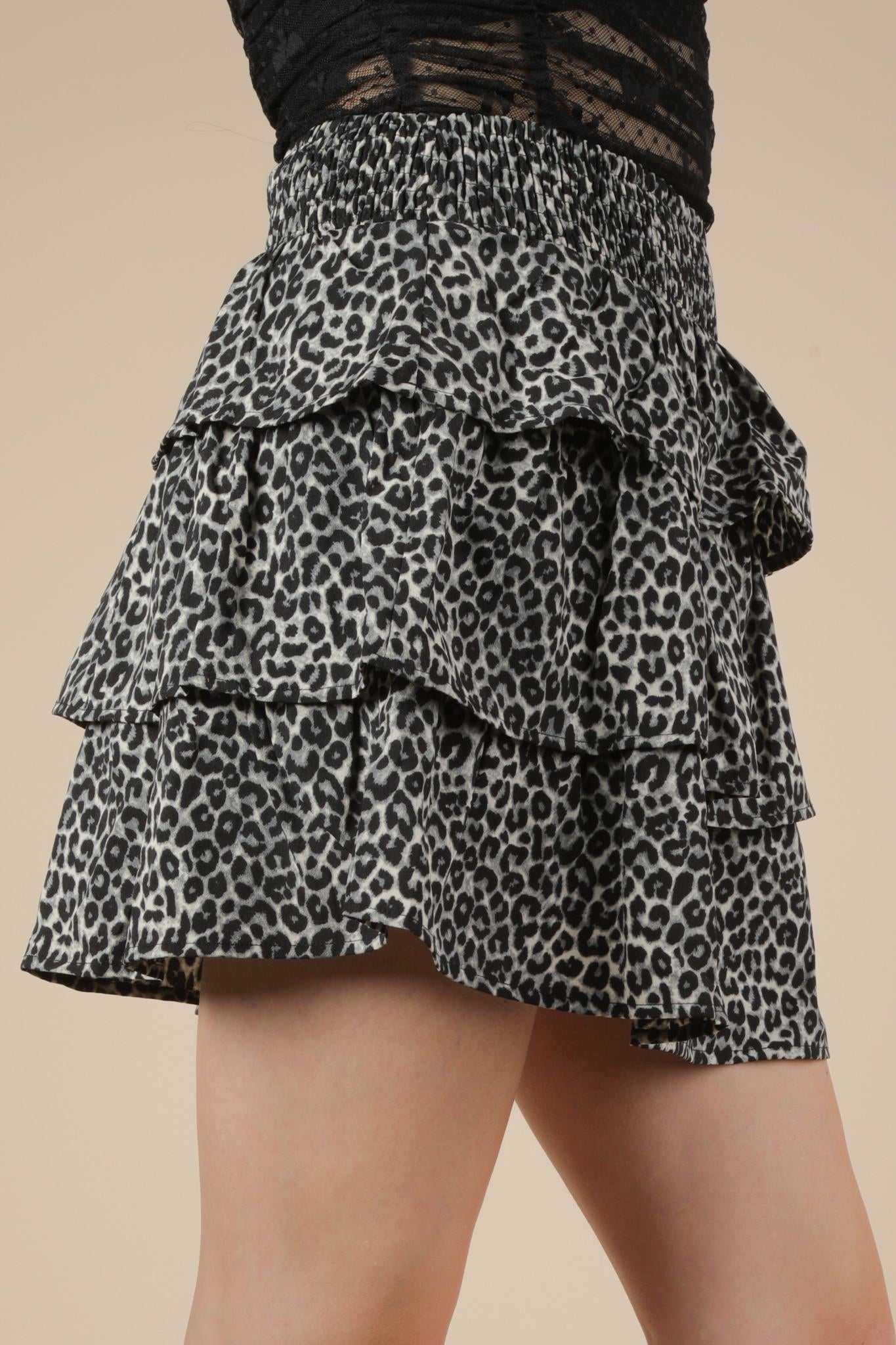 Leopard Printed Ruffled Layered Mini Skirt