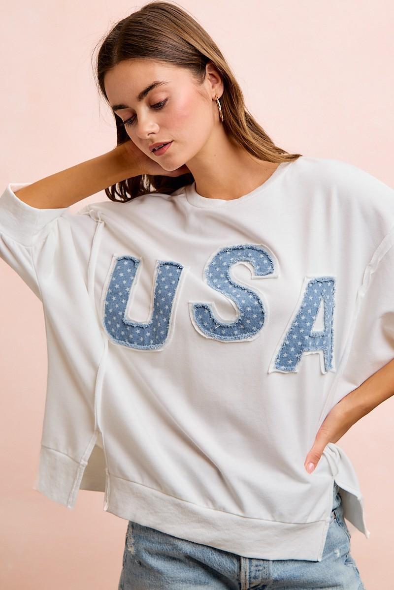 Ivory USA Letter Patchwork Terry Top