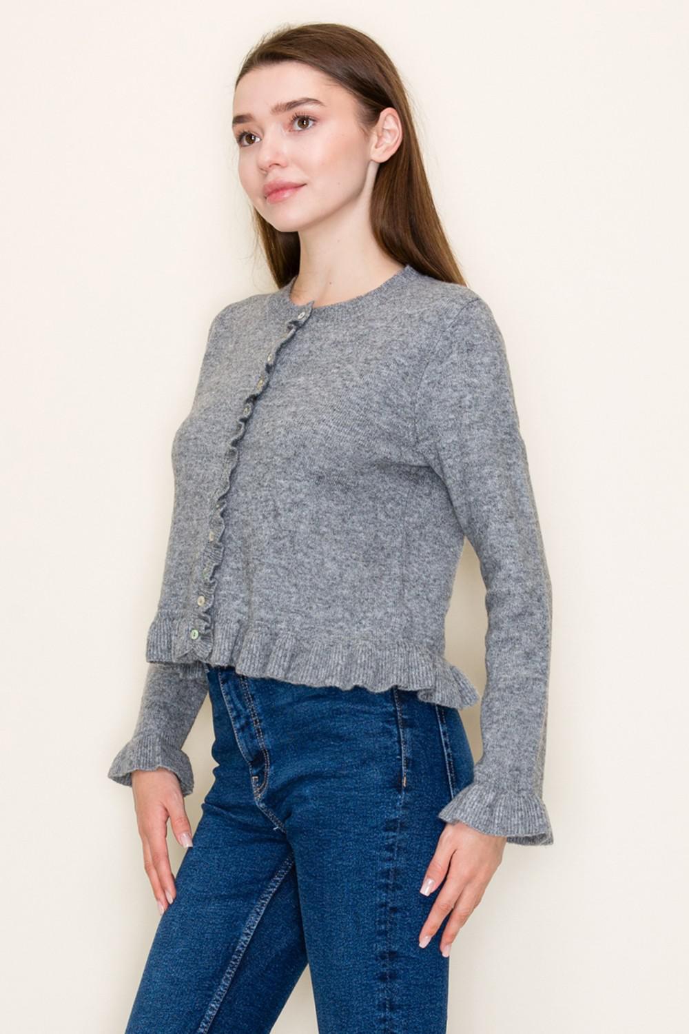 Heather Grey Long Sleeve Solid Knit Top