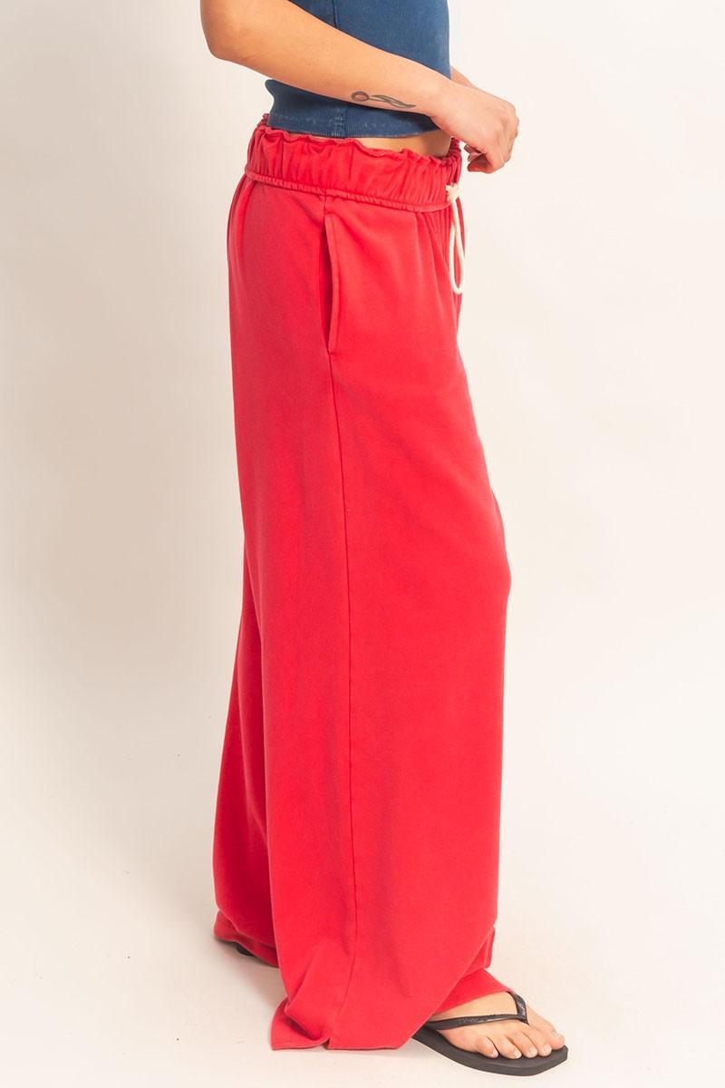 Fold Over Waist Wide Leg Sweatpant