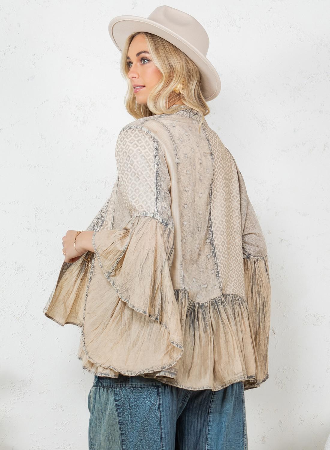 Latte Elegant Kimono Frill Shrug