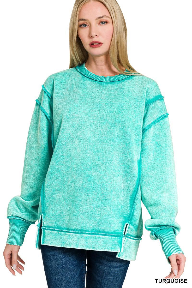 Acid Wash Exposed-Seam Sweatshirt