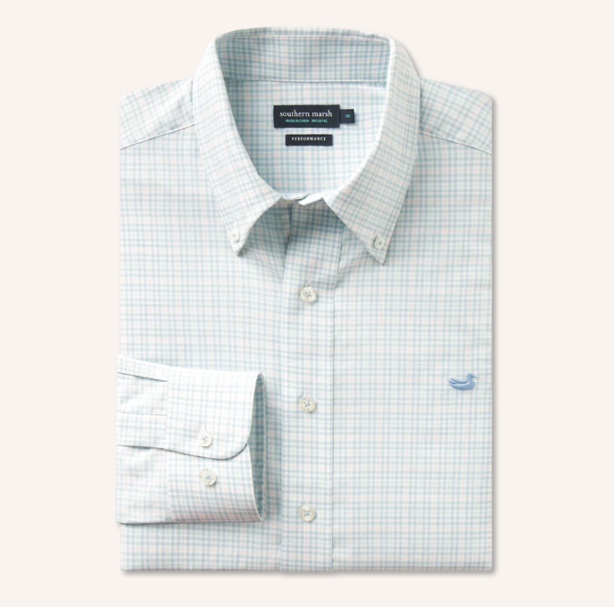 Dyer Performance Gingham Dress Shirt - Light Blue & Mint