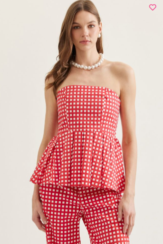 Red Gingham Peplum Tube Top