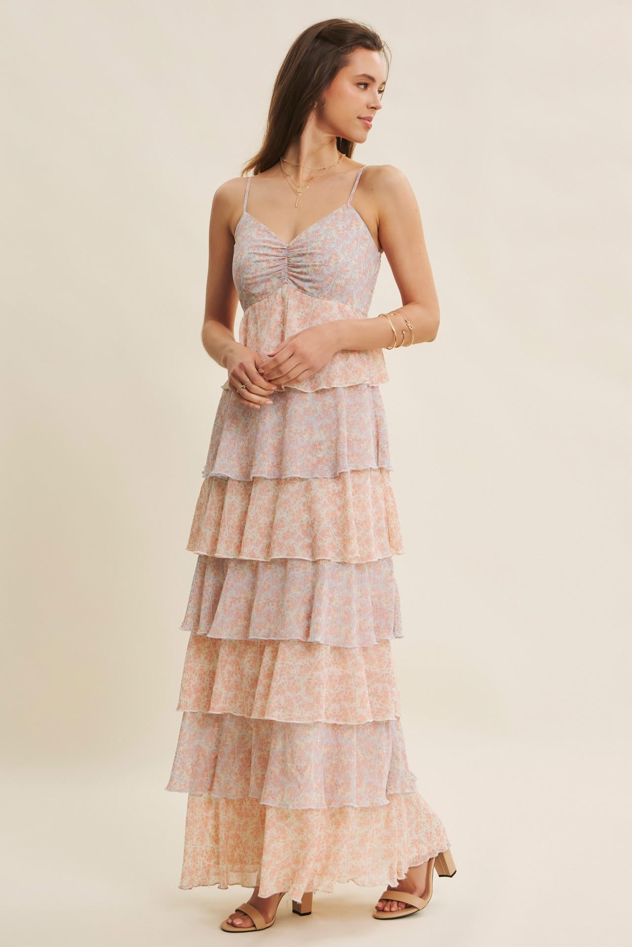 Romantic Story Cascading Tiered Ruffle Maxi Dress