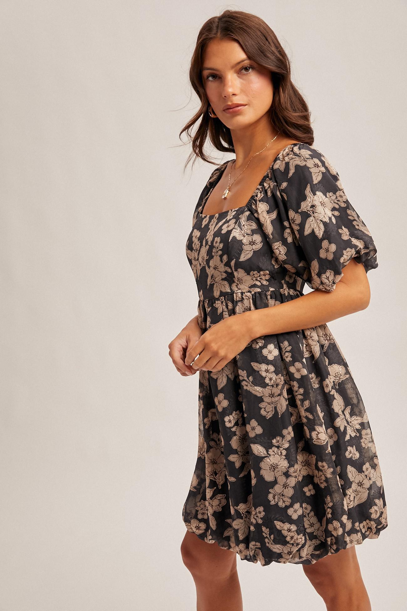 Jacquard Floral Print Bubble Dress